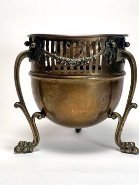 Vintage Brass Jardiniere Decorative Ornate Footed Planter Champagne Ice Bucket